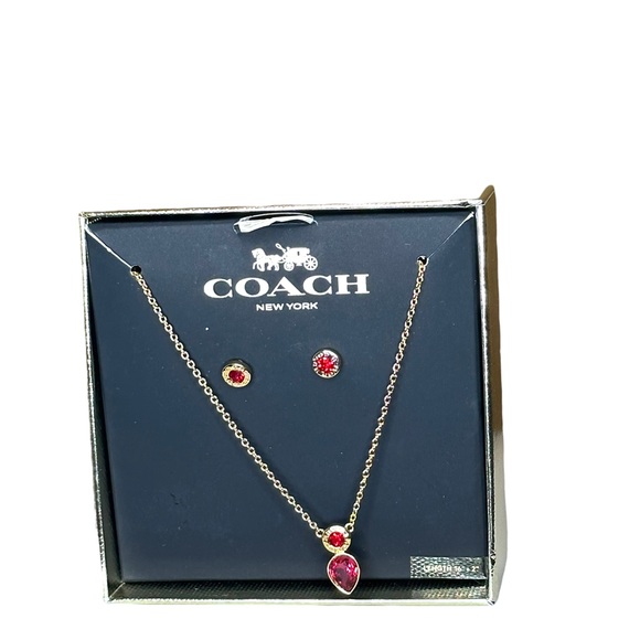 Coach - gold toned and ruby necklace and matching earrings, NIB - Picture 4 of 9